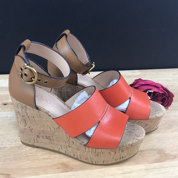 Coach Geranium/Light Saddle Leather Wedge Sandal 5.5 - Picture 8 of 8